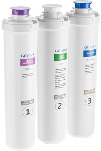 GEYSER SMART Kit de Cartouches de Rechange, Filtration 3 Étapes ARAGON + CATALON, 3 Cartouches à Filtration Ultra-Profonde, Élimine Virus et Métaux Lourds (Capacité 12 mois)