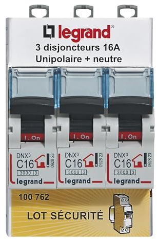 LEGRAND | Lot De 3 Disjoncteurs DNX³ 16A, Visualisation Immédiate Du Circuit Défaillant, Arrivée Haute Et Sortie Basse Par Bornes À Vis, Alimentation Par Peigne Ou Cable