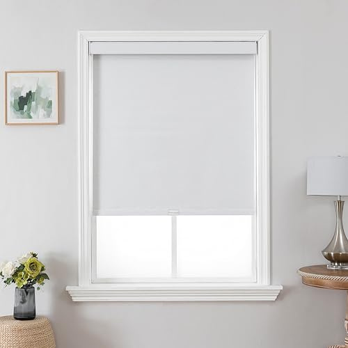 Joydeco 100% Blackout Roller Shades Cordless Blinds for Windows, Free-Stop Shades, UV Protection, Natural Woven Blinds for Home and Office, Light-Proof Aluminum Cover (White, 18 W x 48 H)