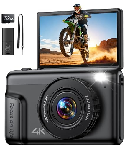 4K Appareil Photo Numérique Compact: 64MP Digital Camera avec 16X Zoom IPS Écran Rabattable Camescope - Cadeau pour Débutants Enfant Adolescent - Vintage Caméra Vlog Garçon Fille