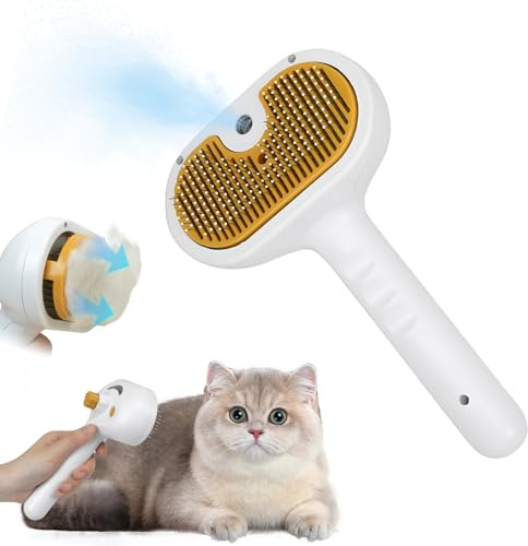 Katzenbürste mit Dampf, Wiederaufladbar Dampfbürste von Katze Hunde, katzenkamm, Multifunktionale,mit Auslöseknopf,Mit einer Pipette Können Sie Wasser oder Essenz Hinzufügen, für Kurzhaar und Langhaar