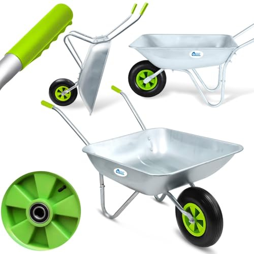 Bertie Barrow 65L 80kg Capacity Heavy Duty Galvanised Steel Wheelbarrow – Garden & DIY Outdoor Trolley Cart with Pneumatic Tyre and Rubber Handles Wheel Barrow For Garden and Construction Purpose