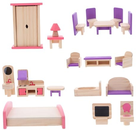 EPIGEIST Wooden Miniature Dollhouse Furniture Set for Assemble Accessories for Family Interaction Creative DIY Playhouse Bedroom Kitchen Living