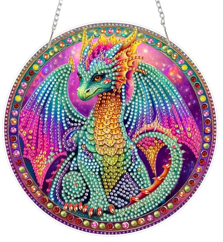 AIRDEA DIY Fantasy Dragon Diamond Art Ornament Kit for Adults, Double-Sided Mystical Dragon Diamond Painting Hanging Kit, DIY Acrylic Special Shaped Drills Hanging Suncatcher