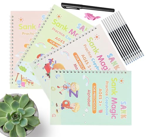 Holdes Lot de 4 cahiers d'exercices d'écriture pour - avec rainures - Cours d'écriture réinscriptibles pour - pour Voyage, école, Maternelle, crèche, Apprentissage précoce à la Maison