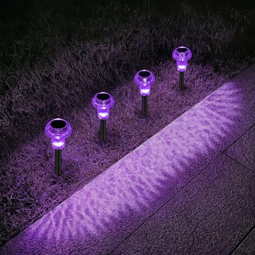 Xarizon Solar Lights Outdoor Pathway Lights 4 Pack LED Waterproof Purple Mushroom Lights for Garden Driveway Walkway Landscape Path Lawn Yard Decor