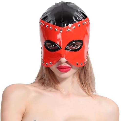 IBLUELOVER PU-läder heltäckande huva mask öppen mun visa ögon ansiktsmask halloween cosplay kostym huvudbonad för par spel fest klubb kostym tillbehör