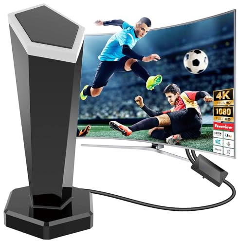 Indoor TV Aerial, Smart TV Ariels Indoor with Signal Booster, Long Range Reception, Freeview Aerial for Smart TV 4K 1080P HD Local Channels & All Older Televisions - Aerial Cable