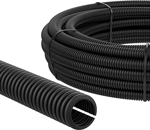 AUPROTEC Tubo Corrugado ranurado 2 a 50 m/Tubo de conducción ranurado/Resistente a los Rayos UV/Manguera Protectora de Cables Negro - Diámetro Interior 22 mm, Longitud 5m