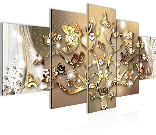 Runa Art - Quadri Gustav Klimt Albero Della Vita 200 x 100 cm 5 Pezzi XXL Decorazione Murale Design Oro 022251a