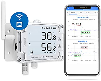 UbiBot GS1-AETH1RS | digitales WLAN-fähiges Thermo- und Hygrometer mit Warnungen, ferngesteuerter Temperatur-Datenlogger, (2,4-GHz-WLAN und RJ45-Ethernet-Kabel, kein Hub erforderlich)