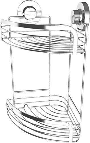 Cornat Eckkorb 3 in 1 - Zwei extra höhe Körbe - Zur Eckmontage - 3 verschiedene Befestigungsoptionen mit Saugnapf, Klebepad & Bohren - Verchromt / Duschregal / Duschablage / T340271