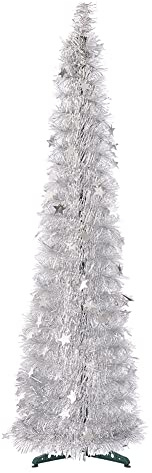 CCINEE Silber Tannenbaum, 150 cm, Pop-Up-Weihnachtsbaum, silberfarbenes Lametta, Weihnachtsbaum für Urlaub, Party, Zuhause, Büro, Geschäft, Klassenzimmer-Dekoration