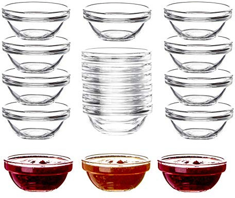BigDean 18x Dipschalen Ø 6 cm aus gehärtetem Glas 30ml - Für Dip, Marmelade, Konfitüre - Stapelbar - Für Spülmaschine & Mikrowelle - Mini Soßen-Schalen für Tapas, Ketchup & Buffet