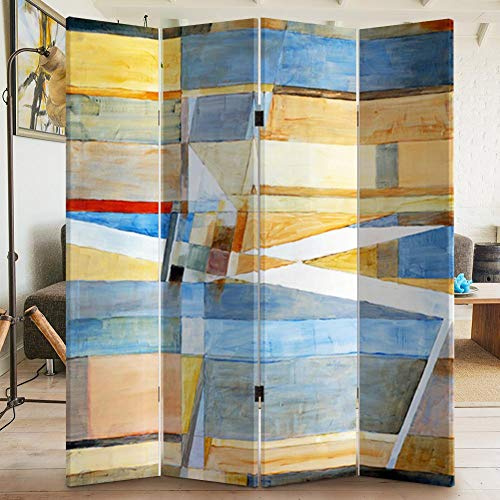 BAKAJI Paravento Separè 4 Pannelli Struttura in Legno Rivestimento in Tela con Stampa Fronte Retro Quadro Astratto Divisorio Richiudibile Pieghevole Design Moderno (180 x 160 cm 4 Pannelli)