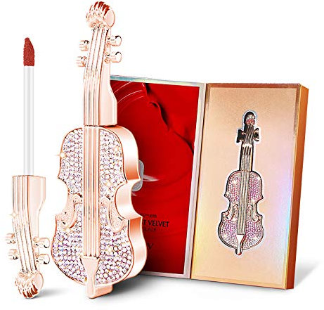 Gireatick Matter Lippenstift mit Einzigartigem Design in Violin-Optik, Samtige Rote Lippenstifte, Wasserdicht, Langlebig, Nebellippenstift Mit Geschenkbox (RED, 1PCS)