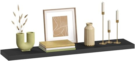 eSituro Wandregal Schwarz,Schweberegal für Wandmontage,MDF,110x3,8x22,9cm | für Wohnzimmer Schlafzimmer Küche Badezimmer, Schweberegal für Wandmontage, modern, MDF