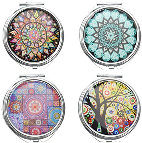4 Stück Metall Pillendöschen Rund Pillendose Pillenetui Pillenbox Klein mit Spiegel,3 Fächer Tragbare Pillendöschen Reise Medizin Tablet Organizer Case Veranstalter für Tägliche und Reise