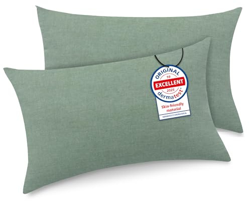 ATsense 2er Set Kissenbezug 40x80 cm - 100% Gewaschene Baumwolle, Einfarbig Grün Kopfkissenbezug mit Reißverschluss, Oeko-TEX Zertifiziert Weich, Nicht Lleicht Verformbar