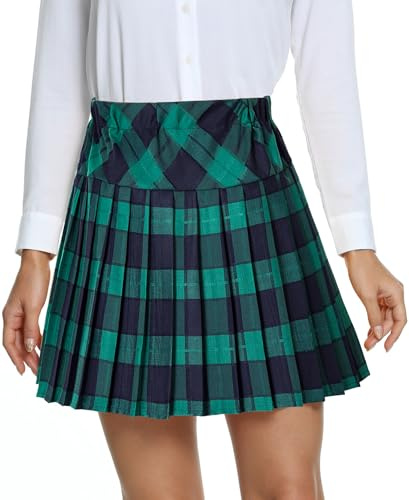 EXCHIC Mujer Estilo Universitario Elástica Cintura Alta Estilo Universitario Tartán Plisado Mini Falda
