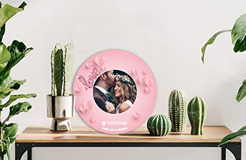 Oedim Disco Love Corazones Música Spotify + Foto Personalizado, Fabricado en Metacrilato 4mm, 25 x 25 cm, Efecto Espejo, Regalo Original para San Valentín