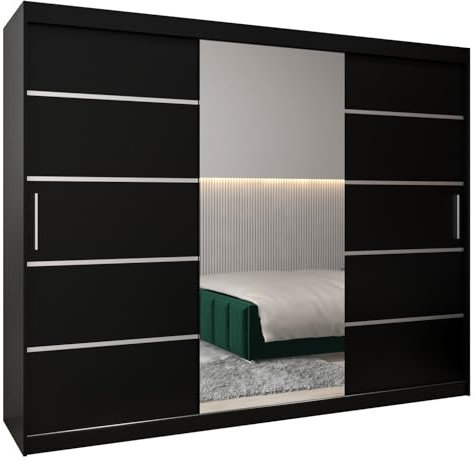 MEBLE KRYSPOL Kleiderschrank mit Spiegel Verona 2 - Garderobenschrank - Schrank Schlafzimmer - Mehrzweckschrank DREI Schiebetüren - Regalen - Flur Möbel - Kleiderstange Schrank - Allzweckschrank