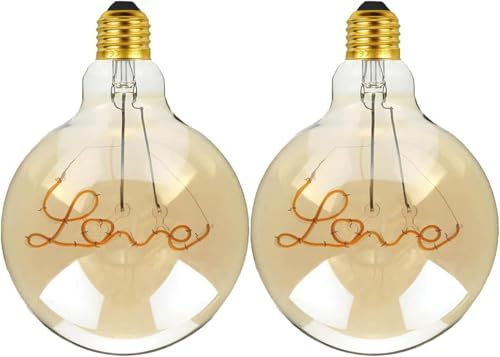 LEDSone 2 Pack of Vintage G125 4W E27 Edison LED Screw Bulb, Retro Style Love Design Filament Glass Antique Warm White Indoor Lamp and Decorative Lighting Bulb. (2, Love)