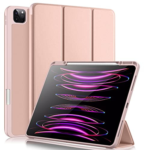 Vobafe Hülle Kompatibel mit iPad Pro 12.9 Hülle 6./5./4./3.Generation, TPU Flexible Rückseite mit Stifthalter für iPad Pro 12,9 2022/2021/2020/2018, Unterstützung Pencil 2 Aufladung, Rosé Gold