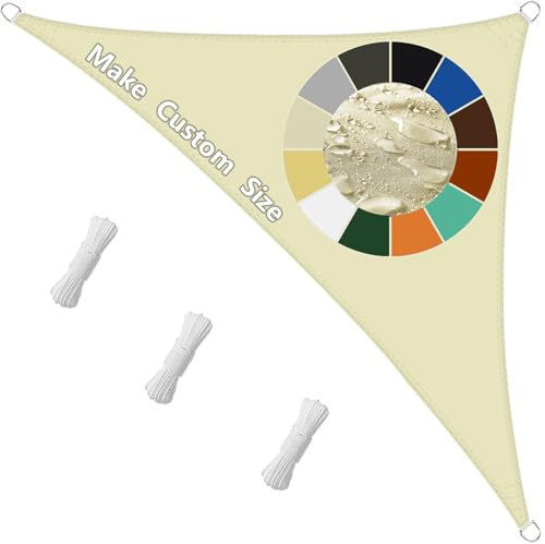 Sichtschutz Sonnensegel Wasserdicht Dreieckig,20 Längen und 99 Breiten Zur Auswahl，98% UV-Schutz, Reißfest & Wetterfest, PES Polyester inkl Befestigungsseile für Terrasse und Garten-2x2x3M Beige