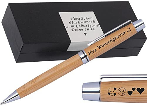 Generisch Drehkugelschreiber aus Holz mit Gravur | blau schreibend | Kugelschreiber personalisiert | Wunschgravur mit Symbolen PS217