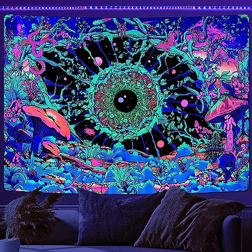 Alishomtll Arazzo da parete con luce nera, astratto, colorato hippie, psichedelico, arte UV, decorazione per camera da letto, 210 x 150 cm