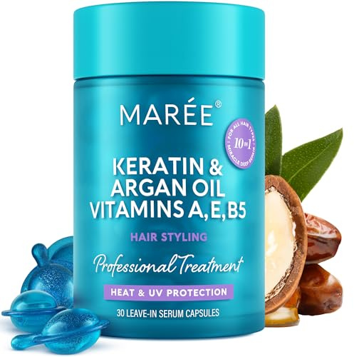MAREE Hair Serum for Damaged and Damaged Hair, Moisturising and Stylized Keratin Oil Capsules with Avocado, Jojoba and Argan Oil, Serum for Hair, No Rinse, Vitamins A, E