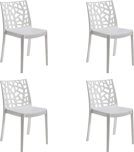 GLOUPIE Set 4 Sedie Matrix In Polipropilene Bianco, Dim. 55x47x82 Cm,Peso 4 Kg,Per Interno Ed Esterno,Made In Italy,Impilabili