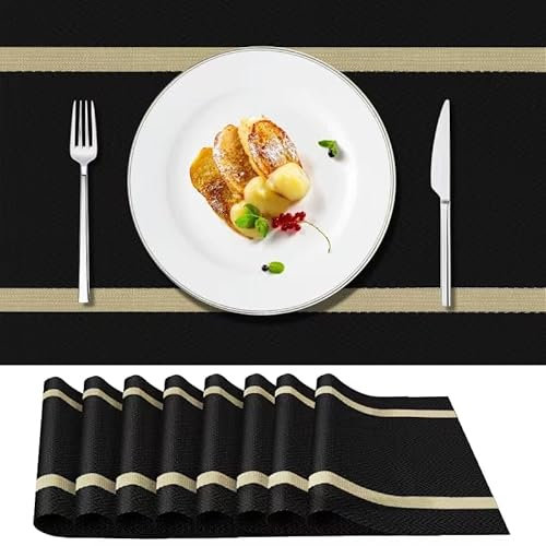 PullinTimes 8er Set Platzsets Abwaschbar,Tischsets Abwaschbar aus PVC,Hitzebeständig rutschfest Platzdeckchen Tischmatten, 30x45cm Platz-Matten für Küche(Schwarz)