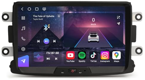 Erisin 8 Qualcomm 8GB+128GB Android 14 Autoradio Bluetooth Vivavoce GPS Navigatore per Renault Dacia Duster Logan Sandero Dokker Lodgy Carplay Android Auto WiFi 4G FM RDS OBD2 DAB+ USB Canbus SWC