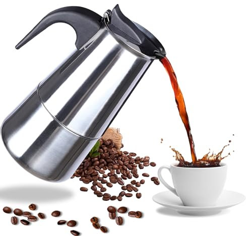 ROIPUS Caffettiera per espresso, in acciaio inox, adatta per tutti i piani cottura, 4 tazze da 200 ml