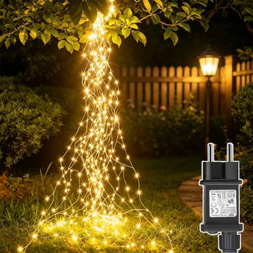 Cozymeow Wasserfall Lichterkette 1M 100 LED Lichterschweif 8 Modi | mit Strom, Timer, Lichterstrang Wasserdicht Lichterbündel für Gießkanne Garten Pflanzen Balkon Baum Innen Außen Deko