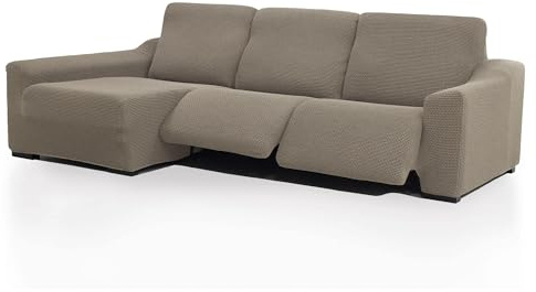 FAVERTI® Funda Chaise Longue Super Elástica Brazo Largo Izquierdo (Visto de Frente) Dos Pies | Modelo NOVELE | Lino | Protector de Calidad de Tejido Jacquard Tacto algodón
