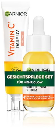 Garnier Gesichtspflege-Set für mehr Glow und mit LSF 50+, Mit Vitamin C Serum und getöntem Sonnenschutz-Fluid, Gegen dunkle Flecken und für strahlende Haut, SkinActive, Daily UV, 1 x 2-teiliges Set