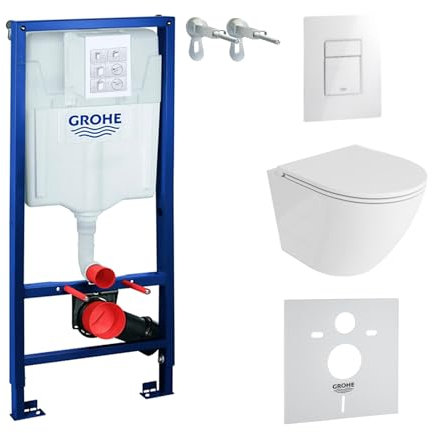 Lavita Solido + WC suspendu mural Sofi One blanc sans bord + abattant de WC avec système d'abaissement automatique blanc brillant bouton kit complet encastré WC complet