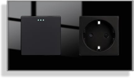 JIMEIDA Interruptor de Luz Con Enchufe Negro - 1 Compartimento de 2 Vías de Cristal, 157 x 86 mm, 10 Amperios, 250 V