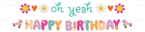 Folat 25033 Retro Hippie Boho Party Buchstabengirlande - Oh Yeah Happy Birthday - Boho Girlz - 1,5 Meter - Groovy Partyzubehör Gänseblümchen Blume Regenbogen Party Dekorationen
