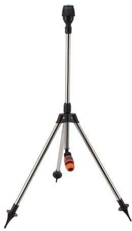 Impact Sprinkler Head on Tripod Base, Heavy Duty Lawn Sprinkler, 360 Degree Rotating Tripod Stainless Steel Adjustable Coverage Tower Sprinklers for Lawn Yard Garden