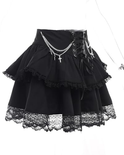 YINGWIN Black Dark Academia Y2k Gothic Skirt Women Bandage Japanese Sexy Party Mini Skirt Female A-line Lace Designer Puffy Skirt