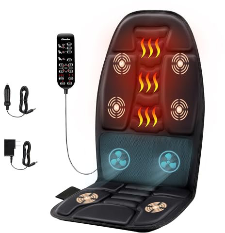 Back Massage Chair Pad, Deep Tissue Vibration Seat Massage Cushion, 2 Levels Cooling or Heat Back Massage for Muscle Fatigue Stress Relief