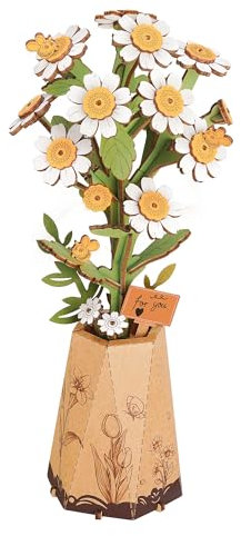 Rolife 3D Wooden Puzzle Flowers Bouquet Wooden Bloom Craft Model Kits for Adults Eternal Flowers Romantic Gift for Her Women Mom Christmas/Birthday/Valentine's Day/Mother's Day (Chamomile)