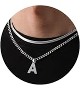 Esmoly Collar Hombre con Letra A-Z Acero Inoxidable Cadena Cubana Regalos Originales para Hombre Chico 18+20 Inches (Plata A)