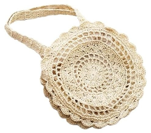 Korbtaschen Damen Böhmische Strohtaschen for Frauen, Kreis-Strandhandtaschen, Sommer-Rattan-Umhängetaschen, handgefertigt, gestrickt, for Reisen, große Tragetaschen Basttaschen Damen Sommer(Beige)