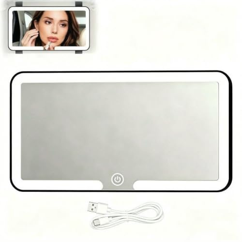 Specchietto Trucco per Auto Parasole con Luci, 3 Temperature di Luce | Ricaricabile USB, Specchio Cosmetico HD Universale per Auto SUV Camper, Installazione Semplice con Elastici Regolabili