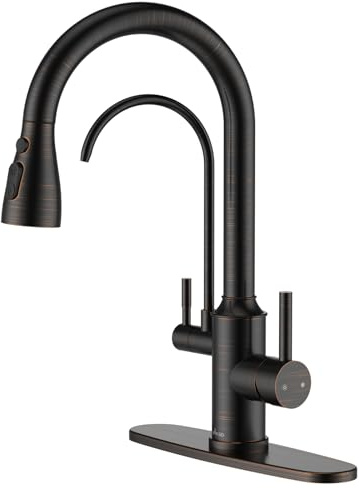 APPASO Kitchen Faucet with Water Filter, Without Water Filtration Device, Oil Rubbed Bronze 3-in-1 Kitchen Sink Faucet, High Arch 2-Handle 3-Way Kitchen Faucet with Pull-Down Sprayer